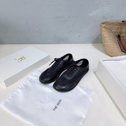THE ROW 26S LACE UP SNEAKERS IN BLACK CALFSKIN AND MESH