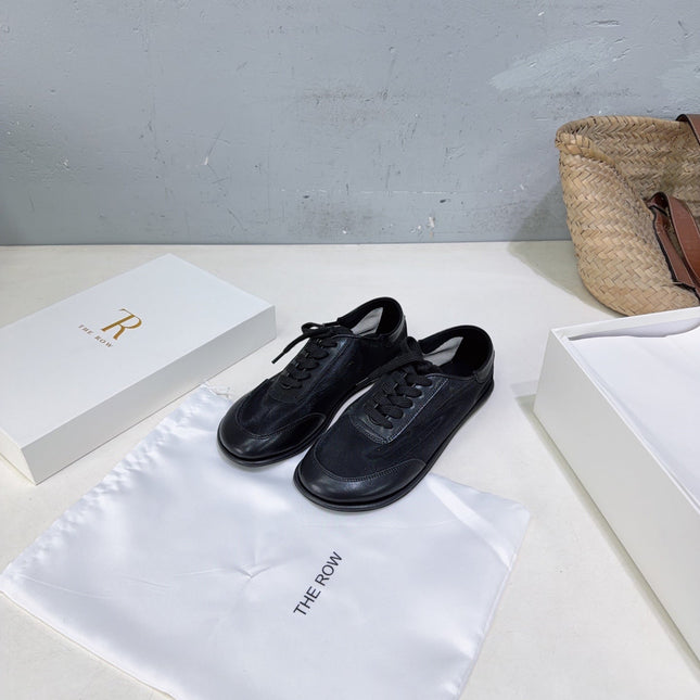 THE ROW 26S LACE UP SNEAKERS IN BLACK CALFSKIN AND MESH