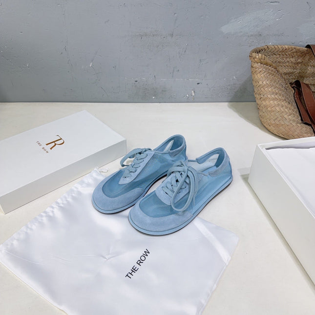 THE ROW 26S LACE UP SNEAKERS IN LIGHT BLUE SUEDE AND MESH
