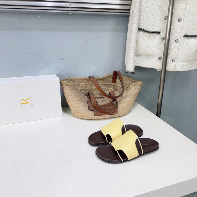 THE ROW 26S STRAP SLIDES IN LIGHT YELLOW CALFSKIN