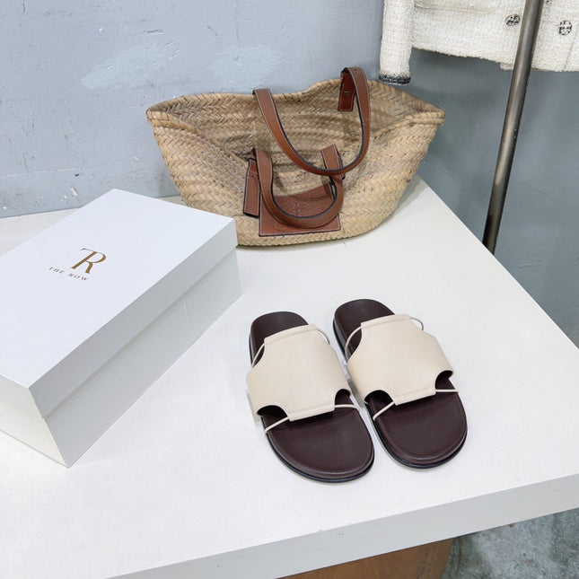 THE ROW 26S STRAP SLIDES IN BEIGE CALFSKIN
