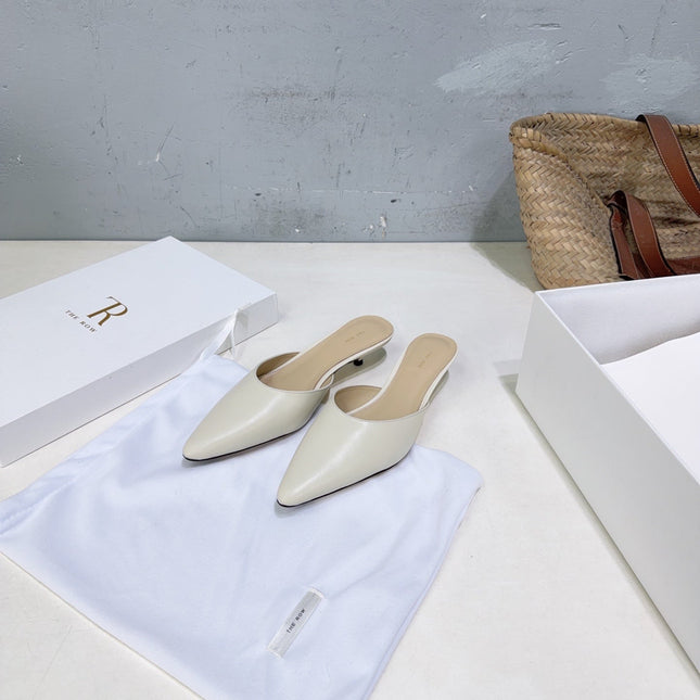 THE ROW 26S POINTED TOE MULE HEELS 35MM IN IVORY WHITE CALFSKIN