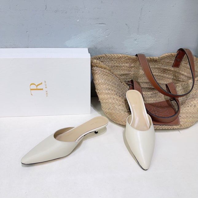 THE ROW 26S POINTED TOE MULE HEELS 35MM IN IVORY WHITE CALFSKIN