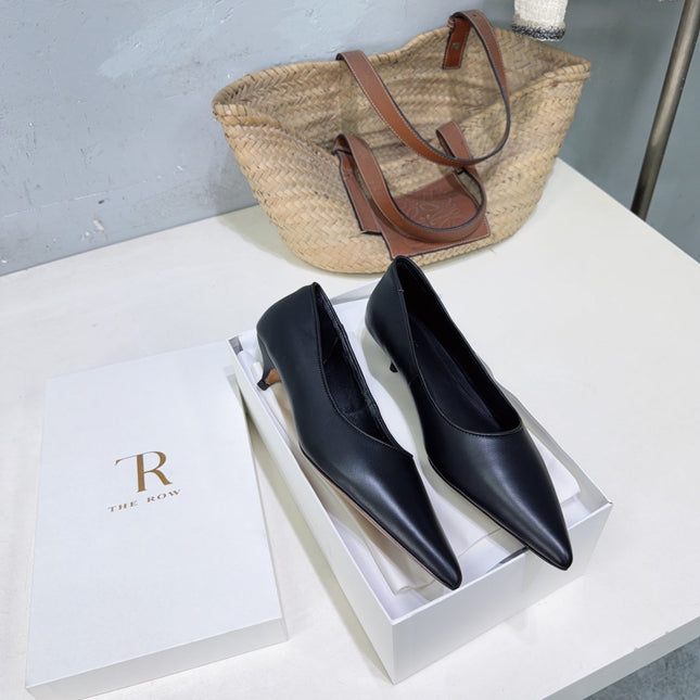THE ROW 26S POINTED TOE PUMPS 35MM IN BLACK CALFSKIN