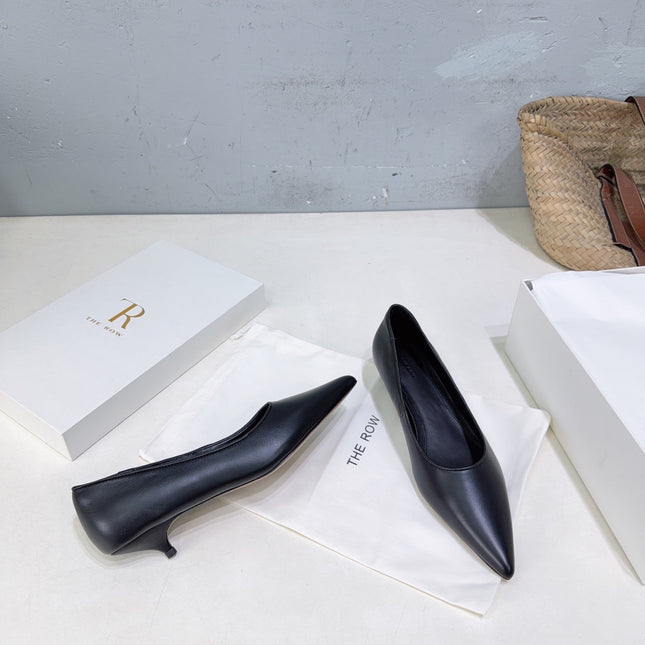THE ROW 26S POINTED TOE PUMPS 35MM IN BLACK CALFSKIN