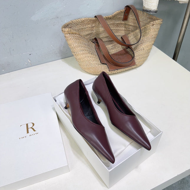 THE ROW 26S POINTED TOE PUMPS 35MM IN BURGUNDY RED CALFSKIN