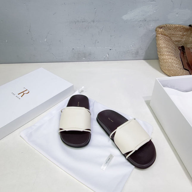 THE ROW 26S STRAP SLIDES IN WHITE CALFSKIN