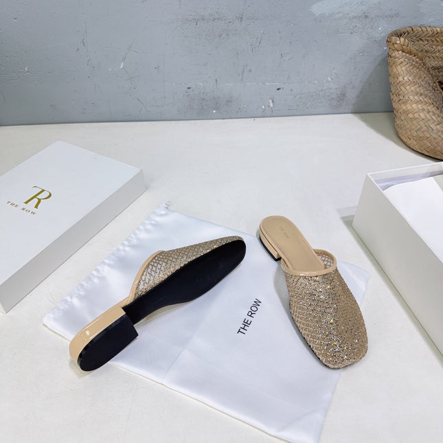THE ROW 26S MULE FLATS IN BEIGE MESH FABRIC