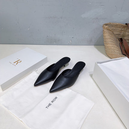 THE ROW 26S POINTED TOE MULE HEELS 35MM IN BLACK CALFSKIN