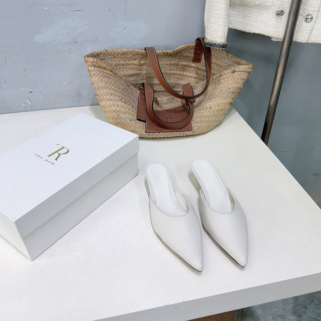 THE ROW 26S POINTED TOE MULE HEELS 35MM IN WHITE CALFSKIN