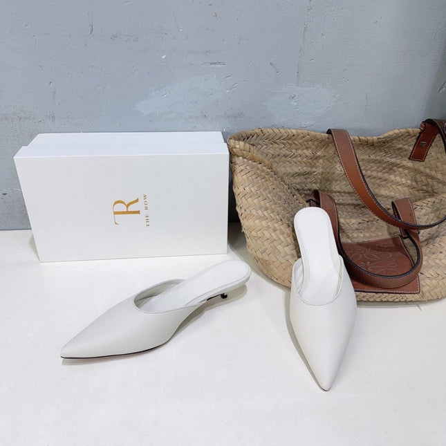 THE ROW 26S POINTED TOE MULE HEELS 35MM IN WHITE CALFSKIN