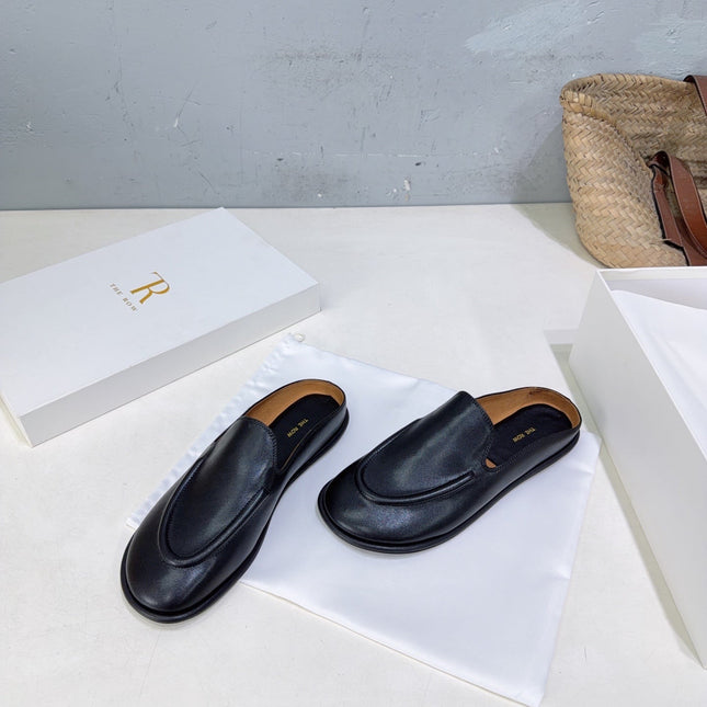 THE ROW 26S LOAFER MULES IN BLACK SMOOTH CALFSKIN