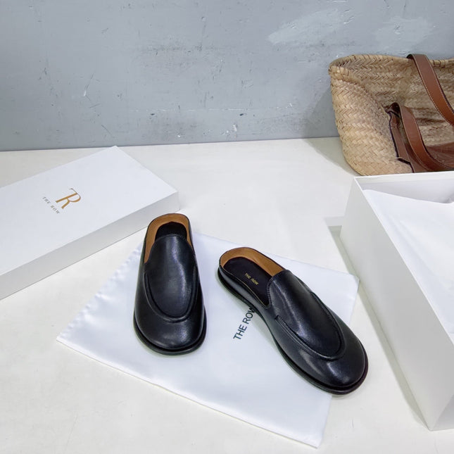 THE ROW 26S LOAFER MULES IN BLACK SMOOTH CALFSKIN