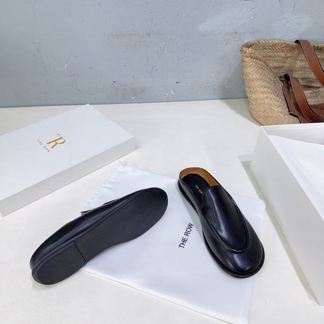 THE ROW 26S LOAFER MULES IN BLACK SMOOTH CALFSKIN