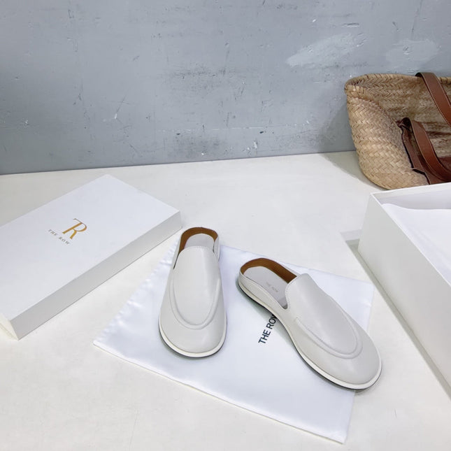 THE ROW 26S LOAFER MULES IN WHITE SMOOTH CALFSKIN
