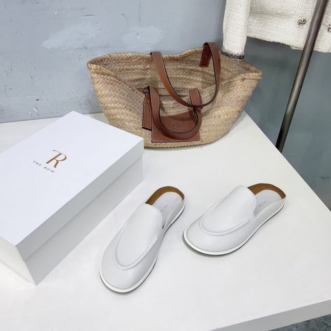 THE ROW 26S LOAFER MULES IN WHITE SMOOTH CALFSKIN
