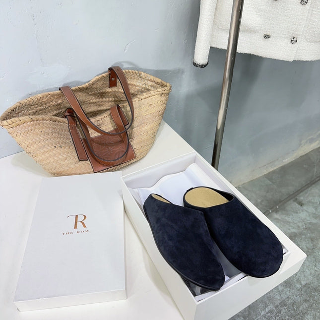 THE ROW 26S CLOG MULES IN BLACK SUEDE