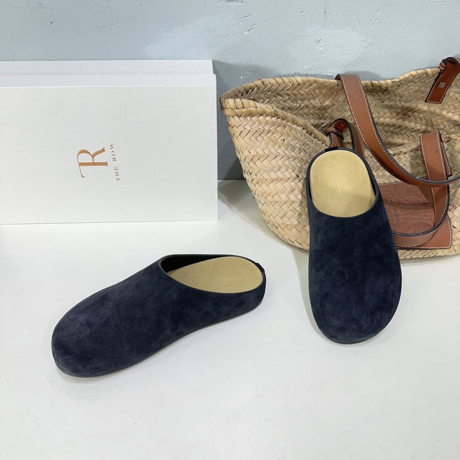 THE ROW 26S CLOG MULES IN BLACK SUEDE