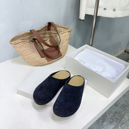 THE ROW 26S CLOG MULES IN BLACK SUEDE