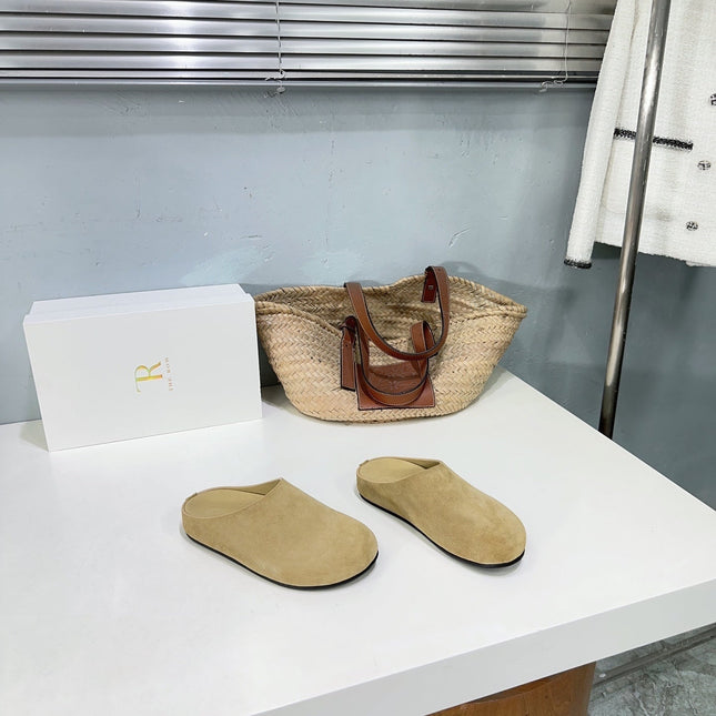 THE ROW 26S CLOG MULES IN BROWN SUEDE