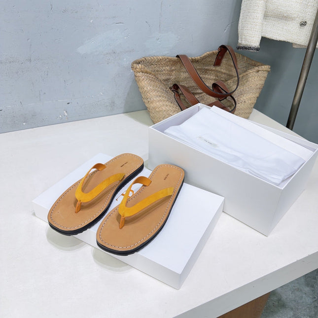 THE ROW 26S THONG SANDALS IN BROWN CALFSKIN