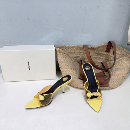 YSL 26S HIGH-HEEL SANDALS 75 MM IN LIGHT YELLOW LAMBSKIN AND TRANSPARENT STRAPS PVC