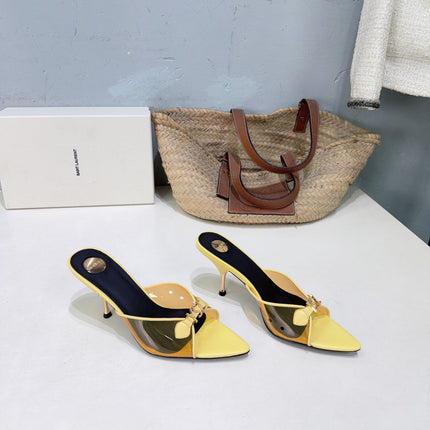 YSL 26S HIGH-HEEL SANDALS 75 MM IN LIGHT YELLOW LAMBSKIN AND TRANSPARENT STRAPS PVC