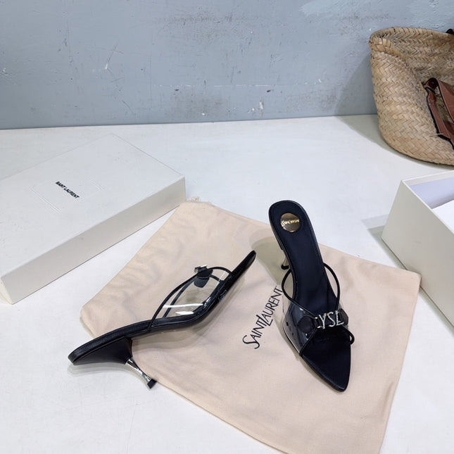 YSL 26S HIGH-HEEL SANDALS 75 MM IN BLACK LAMBSKIN AND TRANSPARENT STRAPS PVC