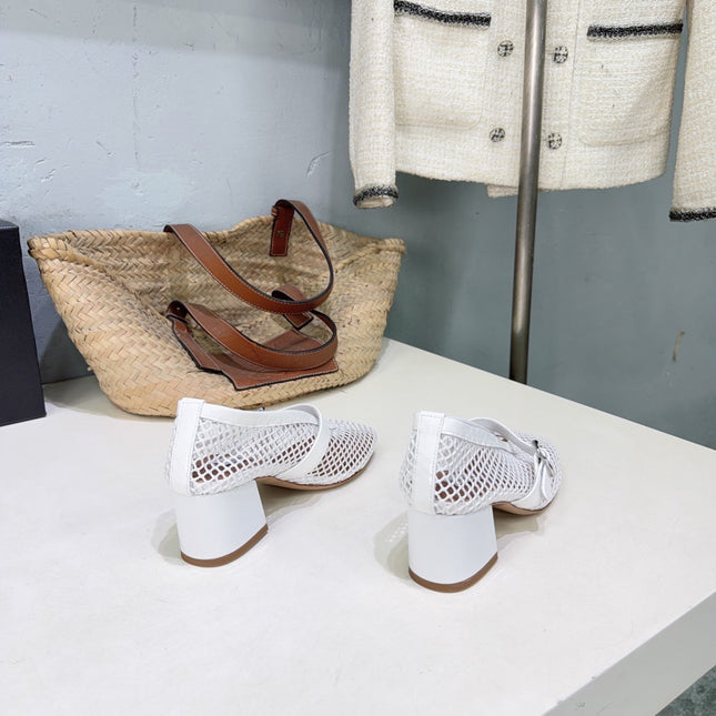 ALAIA 26S HIGH-HEEL MARY JANES 50 MM IN WHITE WOVEN MESH