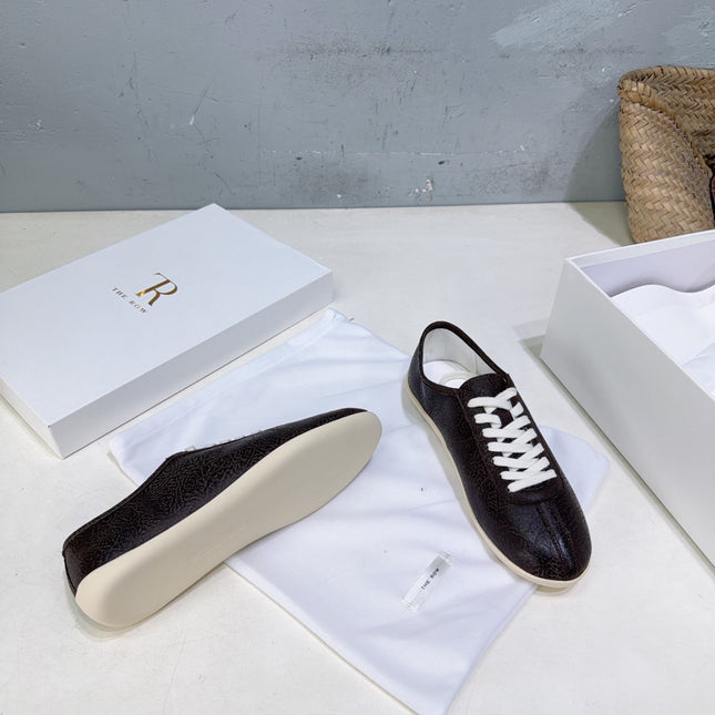 THE ROW 26S LACE-UP SNEAKERS IN DARK BROWN GRAINED CALFSKIN