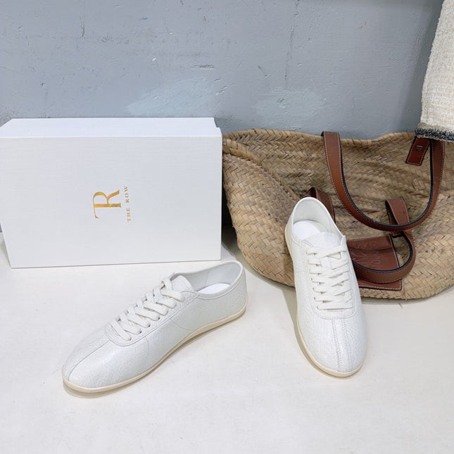 THE ROW 26S LACE-UP SNEAKERS IN WHITE GRAINED CALFSKIN