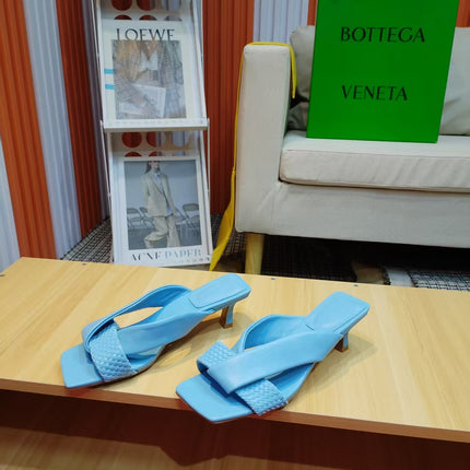BOTTEGA VENETA 26S HEEL SANDALS 50 MM IN SKY BLUE LAMBSKIN