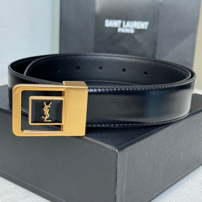 SL 25MM BELT IN BLACK CALFSKIN GOLD HARDWARE 456477