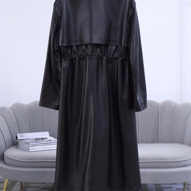 HERMES 25S LONG LEATHER JACKET WITH DRAWSTRING WAIST 170