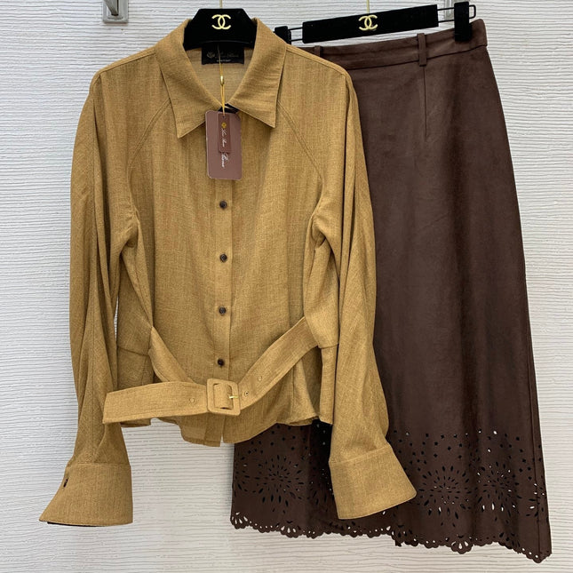 LORO PIANA 26S LONG-SLEEVE SHIRT & MIDI SKIRT SET 880