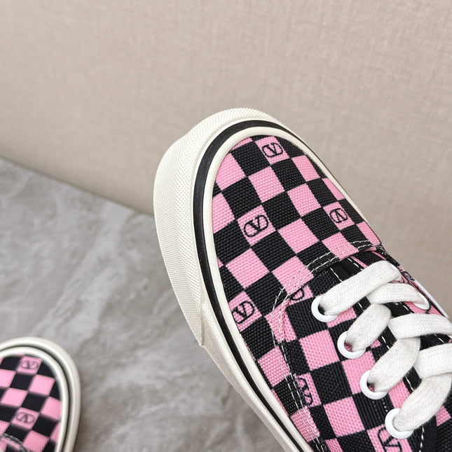 VALENTINO 25S GARAVANI X VANS SNEAKERS IN PINK MIX BLACK CANVAS