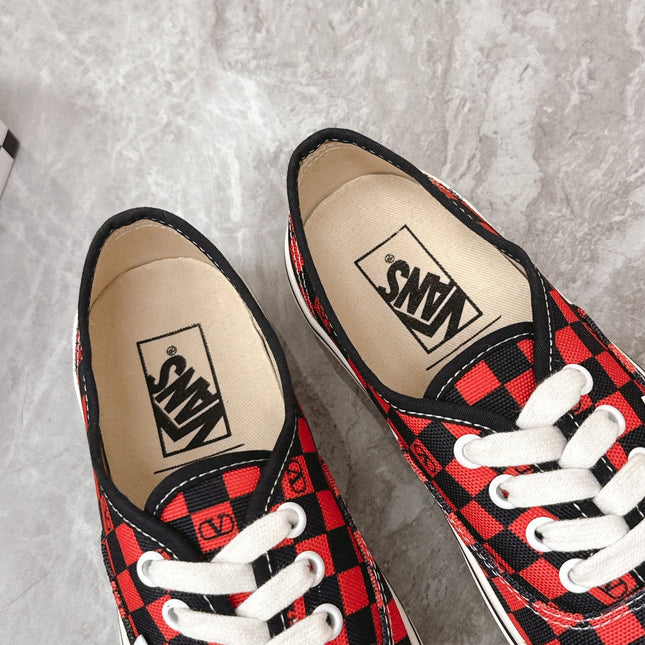 VALENTINO 25S GARAVANI X VANS SNEAKERS IN RED MIX BLACK CANVAS