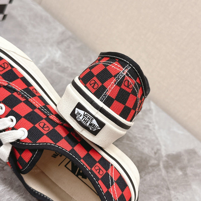 VALENTINO 25S GARAVANI X VANS SNEAKERS IN RED MIX BLACK CANVAS