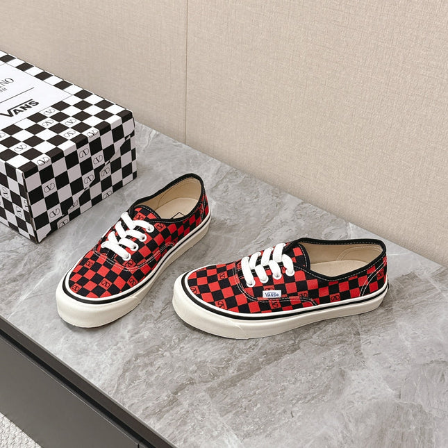 VALENTINO 25S GARAVANI X VANS SNEAKERS IN RED MIX BLACK CANVAS