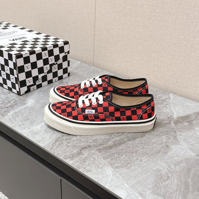 VALENTINO 25S GARAVANI X VANS SNEAKERS IN RED MIX BLACK CANVAS