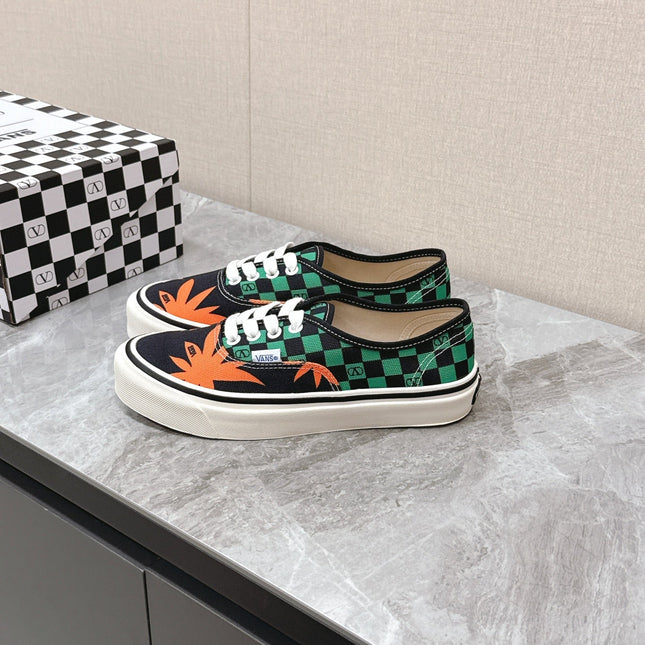 VALENTINO 25S GARAVANI X VANS SNEAKERS IN GREEN MIX BLACK CANVAS