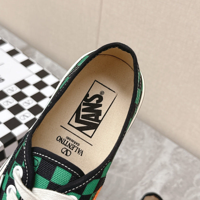VALENTINO 25S GARAVANI X VANS SNEAKERS IN GREEN MIX BLACK CANVAS
