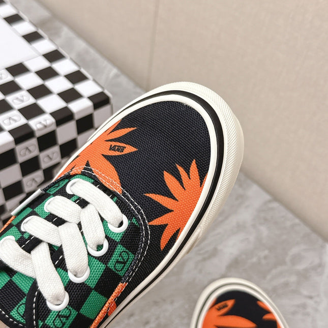 VALENTINO 25S GARAVANI X VANS SNEAKERS IN GREEN MIX BLACK CANVAS