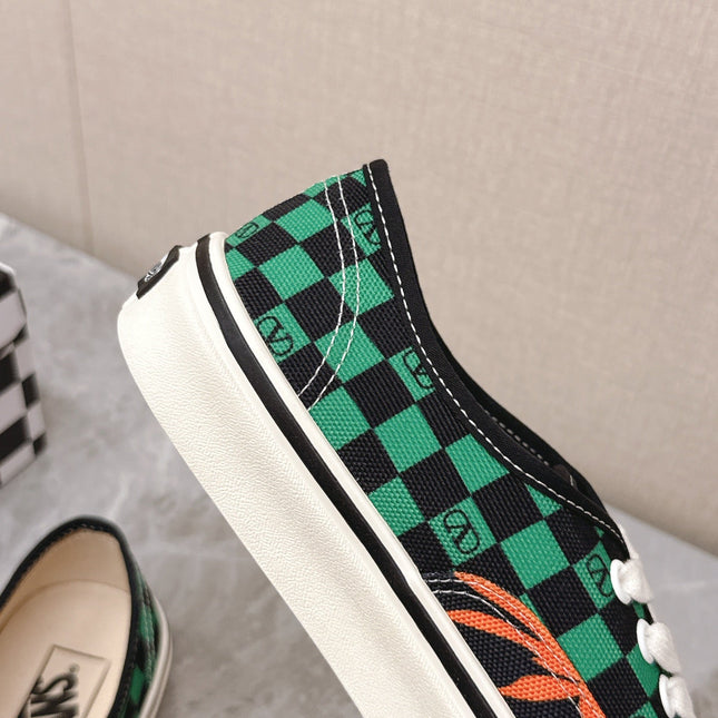 VALENTINO 25S GARAVANI X VANS SNEAKERS IN GREEN MIX BLACK CANVAS