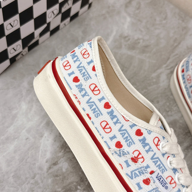 VALENTINO 25S GARAVANI X VANS SNEAKERS IN WHITE MIX BLUE CANVAS