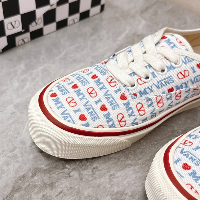 VALENTINO 25S GARAVANI X VANS SNEAKERS IN WHITE MIX BLUE CANVAS