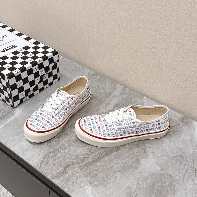 VALENTINO 25S GARAVANI X VANS SNEAKERS IN WHITE MIX BLUE CANVAS