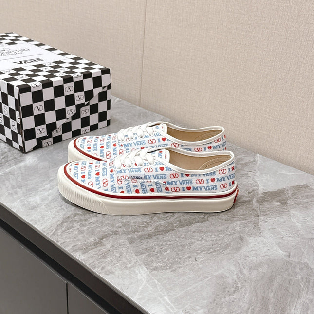 VALENTINO 25S GARAVANI X VANS SNEAKERS IN WHITE MIX BLUE CANVAS