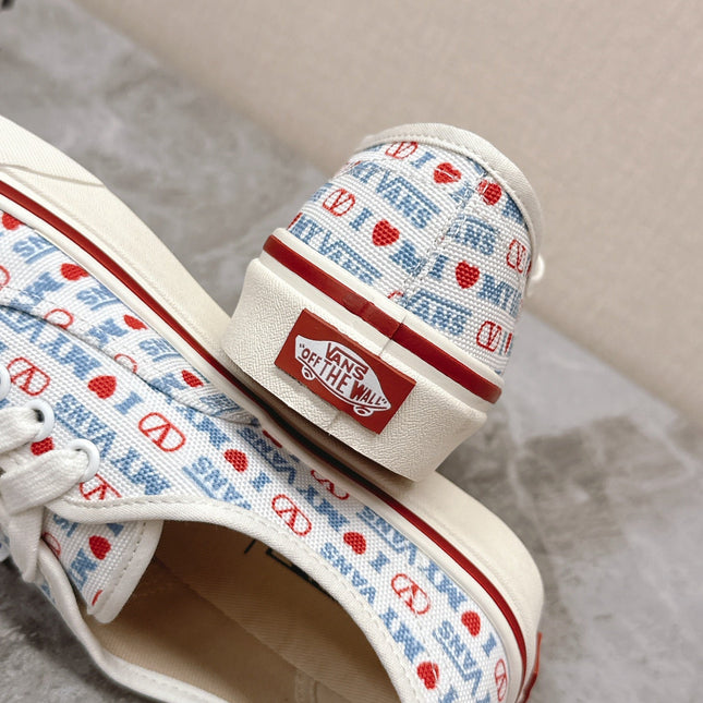 VALENTINO 25S GARAVANI X VANS SNEAKERS IN WHITE MIX BLUE CANVAS