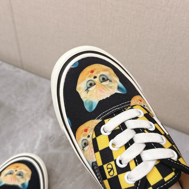 VALENTINO 25S GARAVANI X VANS SNEAKERS IN YELLOW MIX BLACK CANVAS